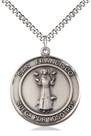 Pewter San Francis of Assisi Medal Catholic Jewelry Engraved Catholic Saint Jewelry