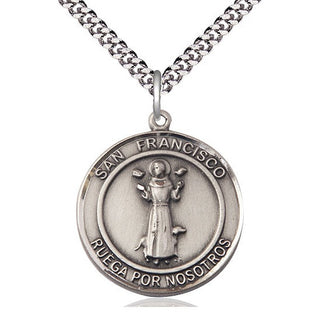 Sterling Silver San Francis of Assisi Medal Catholic Jewelry Engraved Catholic Saint Jewelry