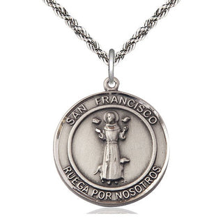 Sterling Silver San Francis of Assisi Medal Catholic Jewelry Engraved Catholic Saint Jewelry