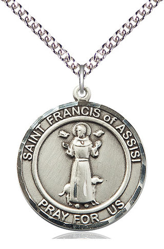 Sterling Silver Saint Francis of Assisi Medal Catholic Jewelry Engraved Catholic Saint Jewelry