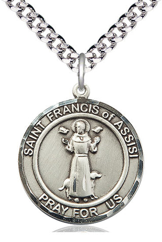 Sterling Silver Saint Francis of Assisi Medal Catholic Jewelry Engraved Catholic Saint Jewelry