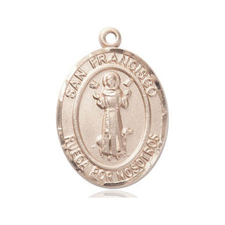 14kt Gold San Francis Medal Engraved Catholic Saint Jewelry