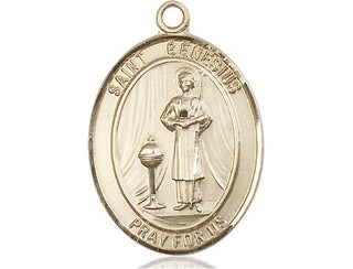 14kt Gold Saint Genesius of Rome Medal Engraved Catholic Saint Jewelry
