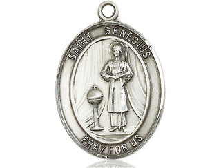 Pewter Saint Genesius of Rome Medal Engraved Catholic Saint Jewelry