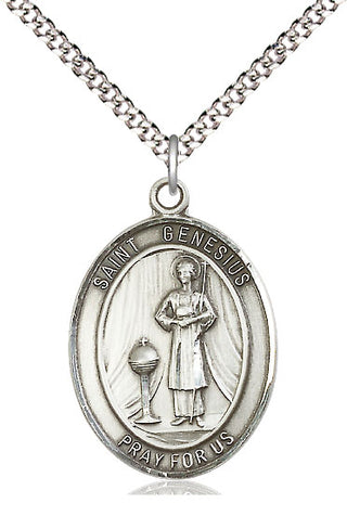 Pewter Saint Genesius of Rome Medal Catholic Jewelry Engraved Catholic Saint Jewelry