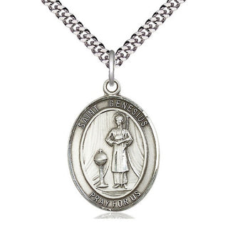 Sterling Silver Saint Genesius of Rome Medal Catholic Jewelry Engraved Catholic Saint Jewelry