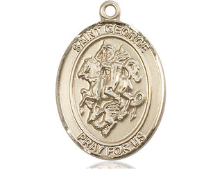 14kt Gold Saint George Medal Engraved Catholic Saint Jewelry