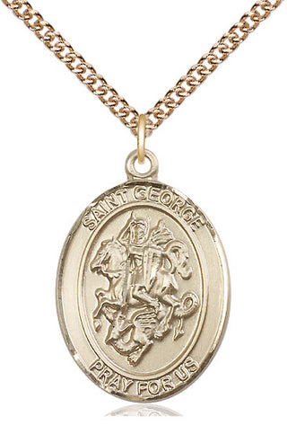 14kt Gold Saint George Medal Engraved Catholic Saint Jewelry