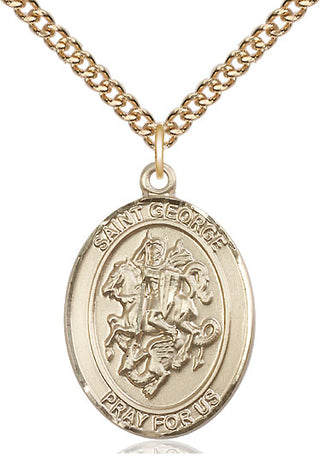 14kt Gold Saint George Medal Engraved Catholic Saint Jewelry