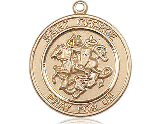 14kt Gold Saint George Medal Engraved Catholic Saint Jewelry