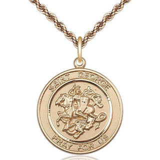 14kt Gold Saint George Medal Engraved Catholic Saint Jewelry