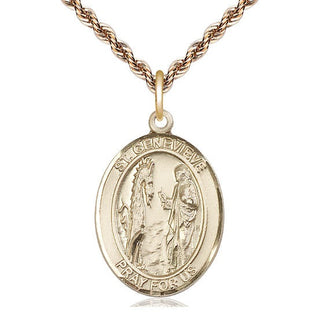 14kt Gold Filled Saint Genevieve Medal Catholic Jewelry Engraved Catholic Saint Jewelry