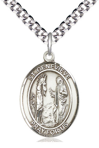 Pewter Saint Genevieve Medal Catholic Jewelry Engraved Catholic Saint Jewelry