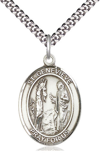 Pewter Saint Genevieve Medal Catholic Jewelry Engraved Catholic Saint Jewelry