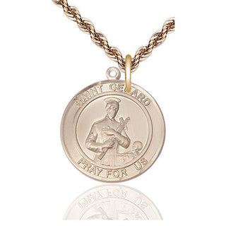 14kt Gold Saint Gerard Medal Engraved Catholic Saint Jewelry