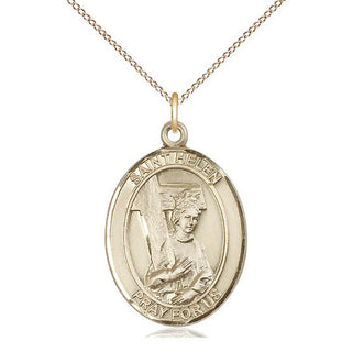 14kt Gold Saint Helen Medal Engraved Catholic Saint Jewelry