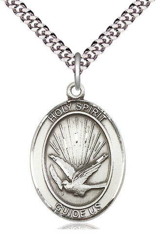 Sterling Silver Holy Spirit Medal Catholic Jewelry Engraved Catholic Saint Jewelry