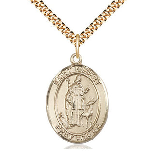 14kt Gold Filled Saint Hubert of Liege Medal Catholic Jewelry Engraved Catholic Saint Jewelry