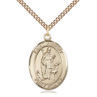 14kt Gold Filled Saint Hubert of Liege Medal Catholic Jewelry Engraved Catholic Saint Jewelry