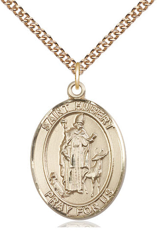 14kt Gold Saint Hubert of Liege Medal Engraved Catholic Saint Jewelry