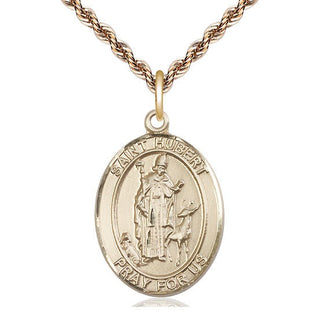 14kt Gold Saint Hubert of Liege Medal Engraved Catholic Saint Jewelry