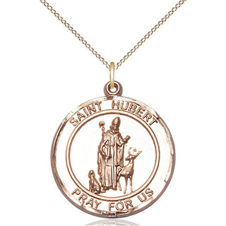 14kt Gold Saint Hubert of Liege Medal Engraved Catholic Saint Jewelry