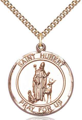 14kt Gold Saint Hubert of Liege Medal Engraved Catholic Saint Jewelry