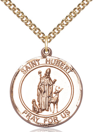 14kt Gold Saint Hubert of Liege Medal Engraved Catholic Saint Jewelry