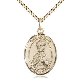 14kt Gold Filled Saint Henry II Medal Catholic Jewelry Engraved Catholic Saint Jewelry