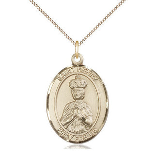 14kt Gold Filled Saint Henry II Medal Catholic Jewelry Engraved Catholic Saint Jewelry