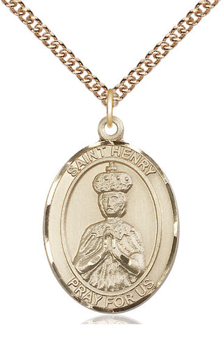 14kt Gold Saint Henry II Medal Engraved Catholic Saint Jewelry