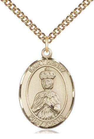 14kt Gold Saint Henry II Medal Engraved Catholic Saint Jewelry