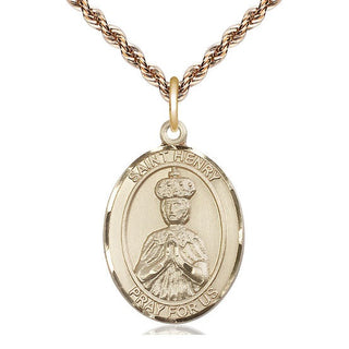 14kt Gold Saint Henry II Medal Engraved Catholic Saint Jewelry