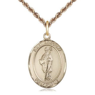 14kt Gold Saint Gregory the Great Medal Engraved Catholic Saint Jewelry