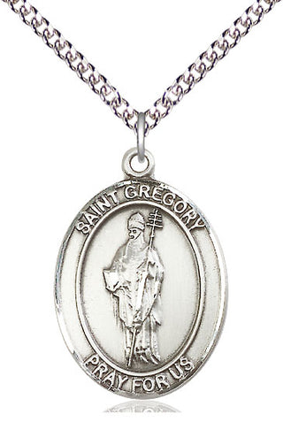 Sterling Silver Saint Gregory the Great Medal Catholic Jewelry Engraved Catholic Saint Jewelry