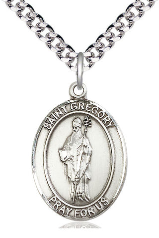 Sterling Silver Saint Gregory the Great Medal Catholic Jewelry Engraved Catholic Saint Jewelry