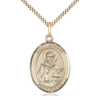 14kt Gold Filled Saint Isidore of Seville Medal Catholic Jewelry Engraved Catholic Saint Jewelry