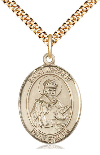 14kt Gold Filled Saint Isidore of Seville Medal Catholic Jewelry Engraved Catholic Saint Jewelry