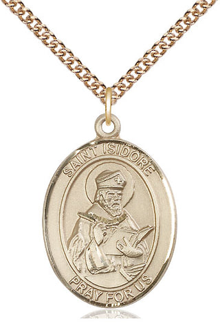 14kt Gold Filled Saint Isidore of Seville Medal Catholic Jewelry Engraved Catholic Saint Jewelry