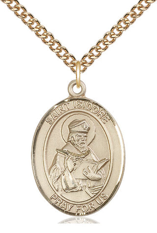 14kt Gold Filled Saint Isidore of Seville Medal Catholic Jewelry Engraved Catholic Saint Jewelry