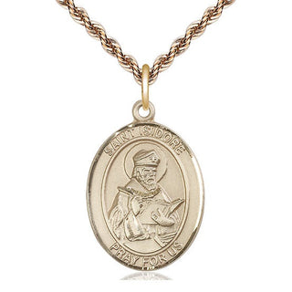 14kt Gold Filled Saint Isidore of Seville Medal Catholic Jewelry Engraved Catholic Saint Jewelry