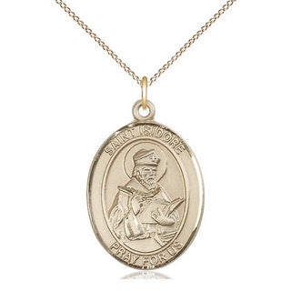 14kt Gold Saint Isidore of Seville Medal Engraved Catholic Saint Jewelry
