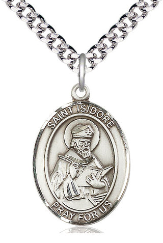 Pewter Saint Isidore of Seville Medal Catholic Jewelry Engraved Catholic Saint Jewelry