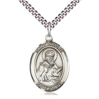 Sterling Silver Saint Isidore of Seville Medal Catholic Jewelry Engraved Catholic Saint Jewelry