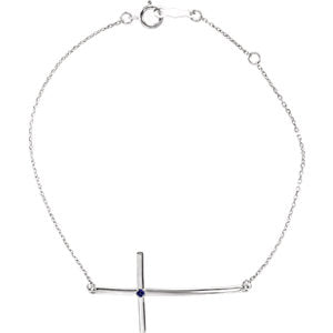 Sterling Silver Imitation Blue Sapphire Sideways Cross Bracelet