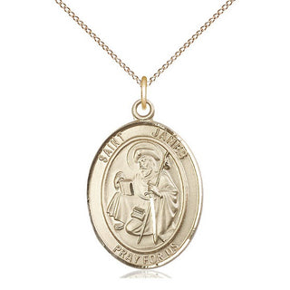 14kt Gold Saint James the Greater Medal Engraved Catholic Saint Jewelry