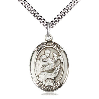 Pewter Saint Jason Medal Catholic Jewelry Engraved Catholic Saint Jewelry