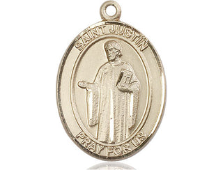 14kt Gold Filled Saint Justin Medal Engraved Catholic Saint Jewelry
