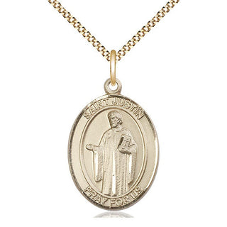 14kt Gold Filled Saint Justin Medal Catholic Jewelry Engraved Catholic Saint Jewelry