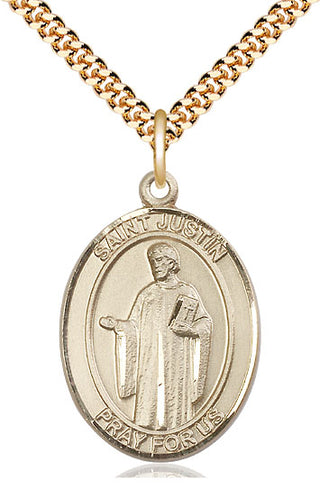 14kt Gold Filled Saint Justin Medal Catholic Jewelry Engraved Catholic Saint Jewelry